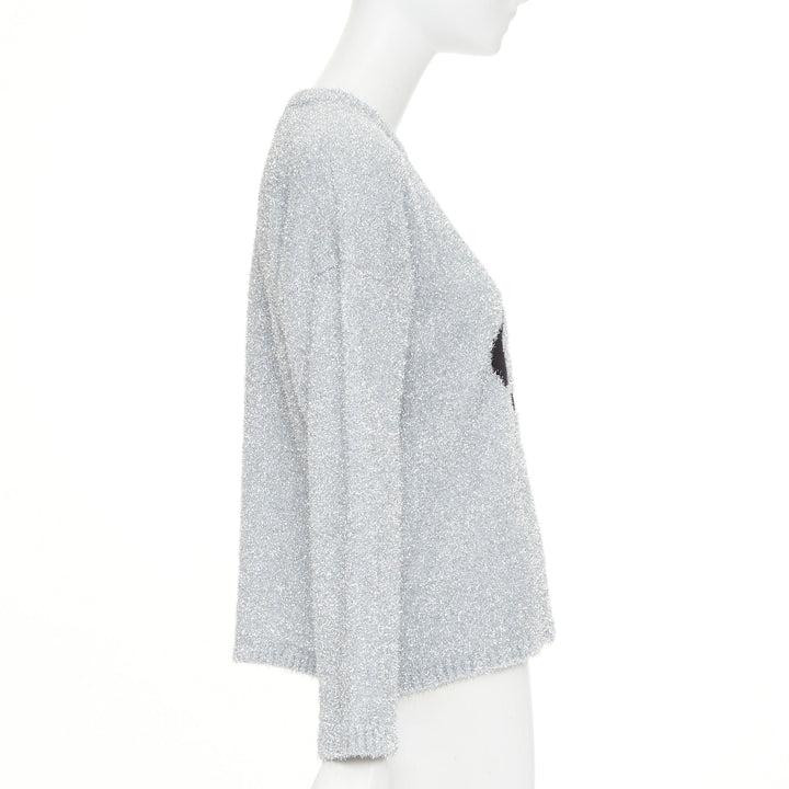 OFF WHITE Virgil Abloh 2019 silver lurex OFF graffiti graphic sweater IT38 XS