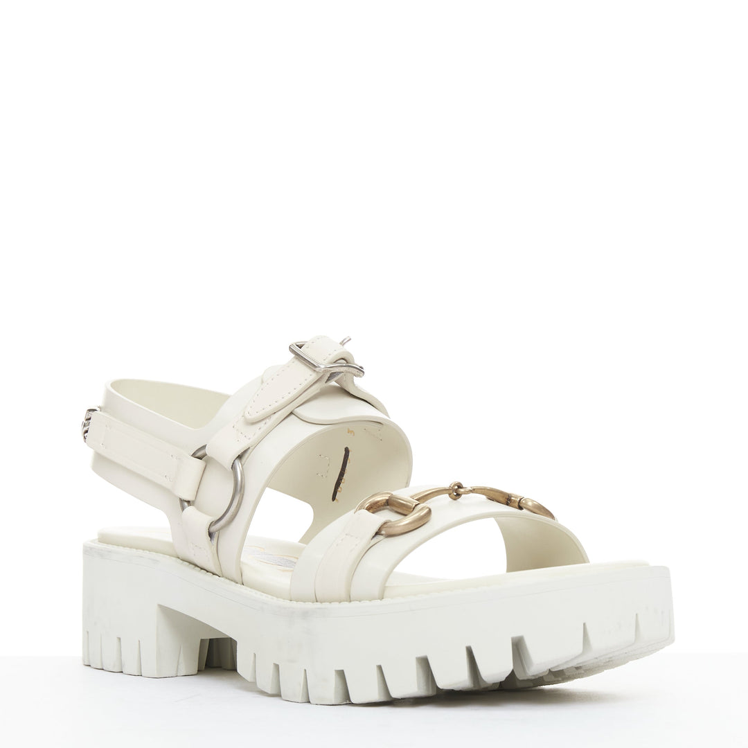 GUCCI Bria mystic white calf horsebit lug sole dad sandals EU37