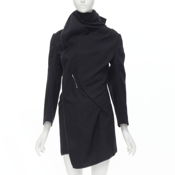 Female mannequin wearing Comme Des Garcons by Rei Kawakubo 1999 Runway Black Wool Women Cape Coat in Size  S | Available at JHROP