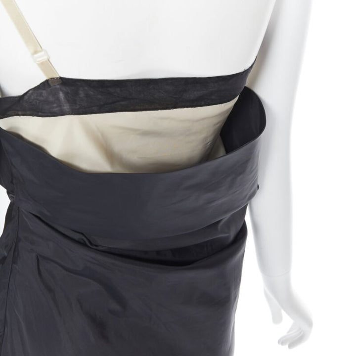 vintage HELMUT LANG SS 1997 black nude sash one shoulder asymmetric dress M rare