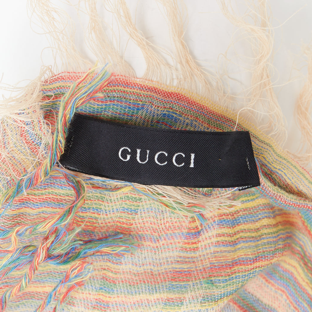 GUCCI rainbow cotton yarn GG monogram jacquard fringed large scarf