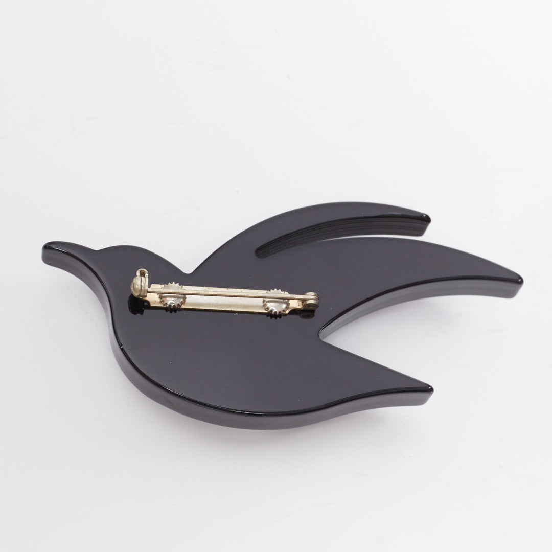 CELINE Vintage black acrylic clear crystal bird large pin brooch