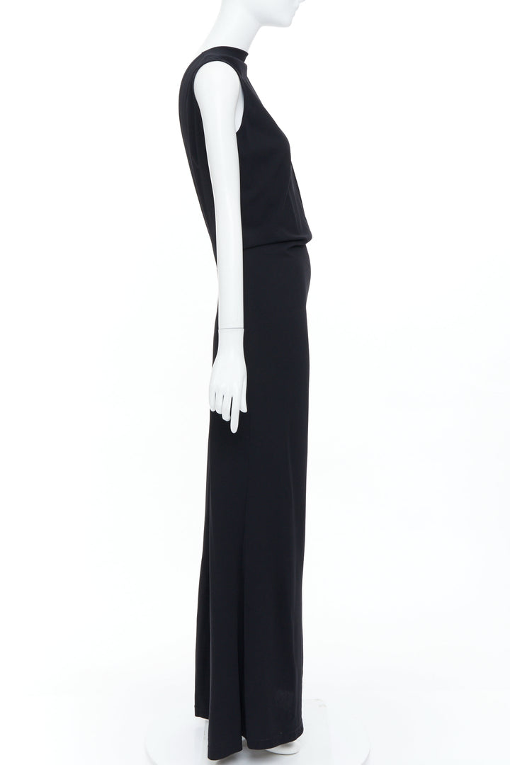 DONNA KARAN Signature black viscose blend dipped back column maxi dress XS