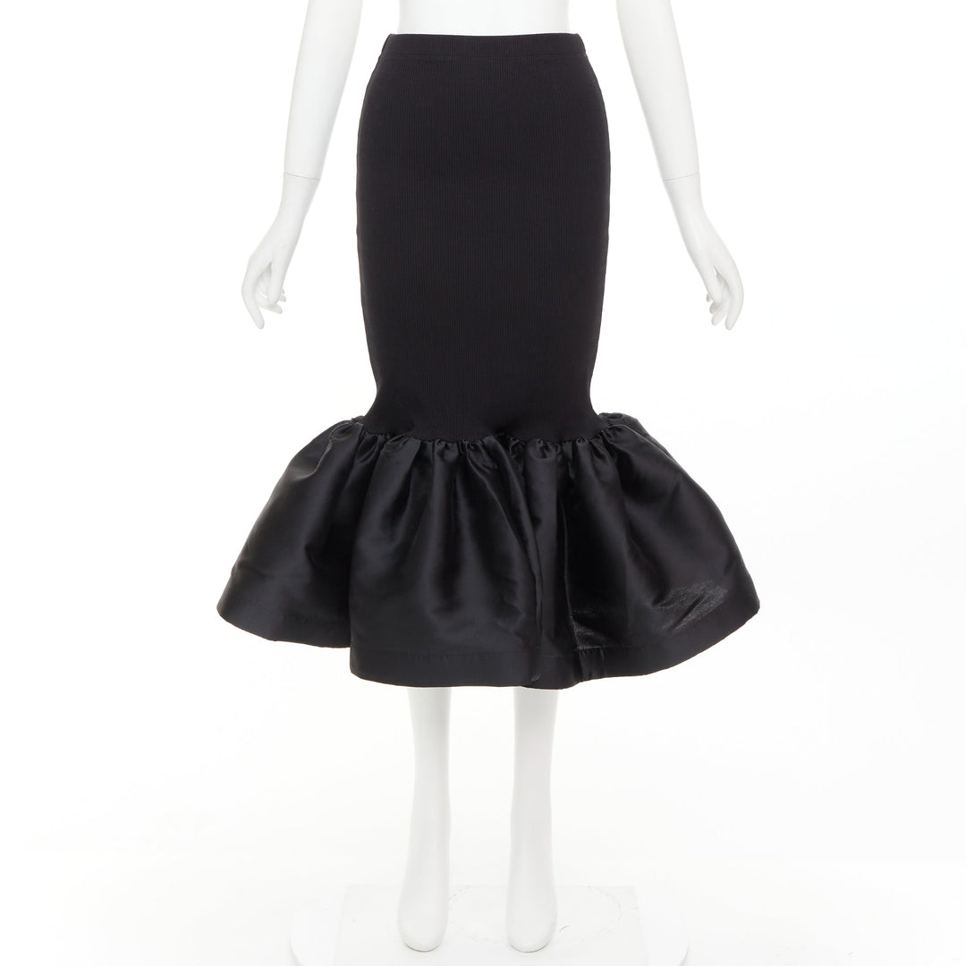 MARQUES ALMEIDA black organic cotton blend ribbed mermaid ruffle skirt XS