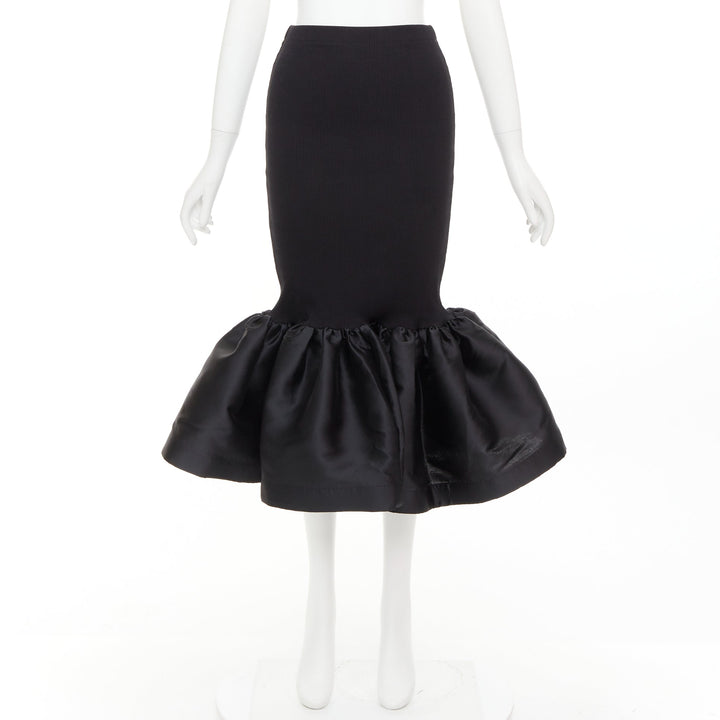 MARQUES ALMEIDA black organic cotton blend ribbed mermaid ruffle skirt XS