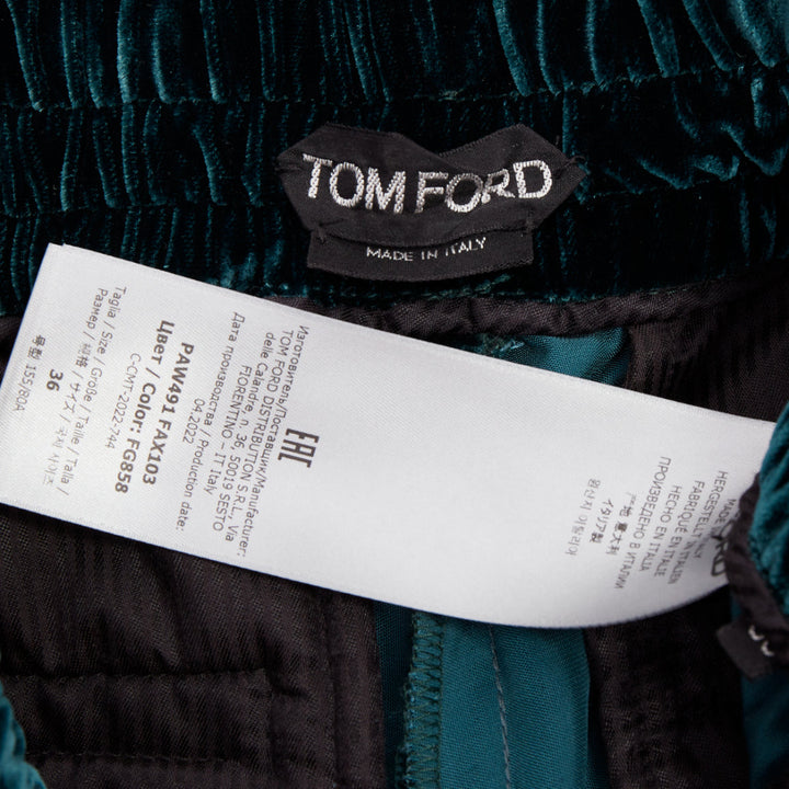 TOM FORD emerald green viscose pleated front drawstring velvet joggers FR36 S