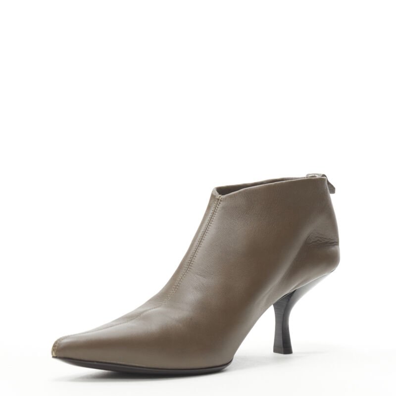 THE ROW Bourgeoise Stretch taupe brown pointy curved heel low bootie EU35.5