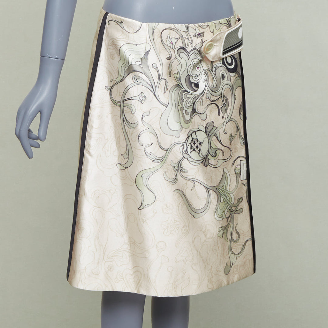 PRADA 2018 Runway James Jean Fairy print rubber tab wrap skirt IT42 M