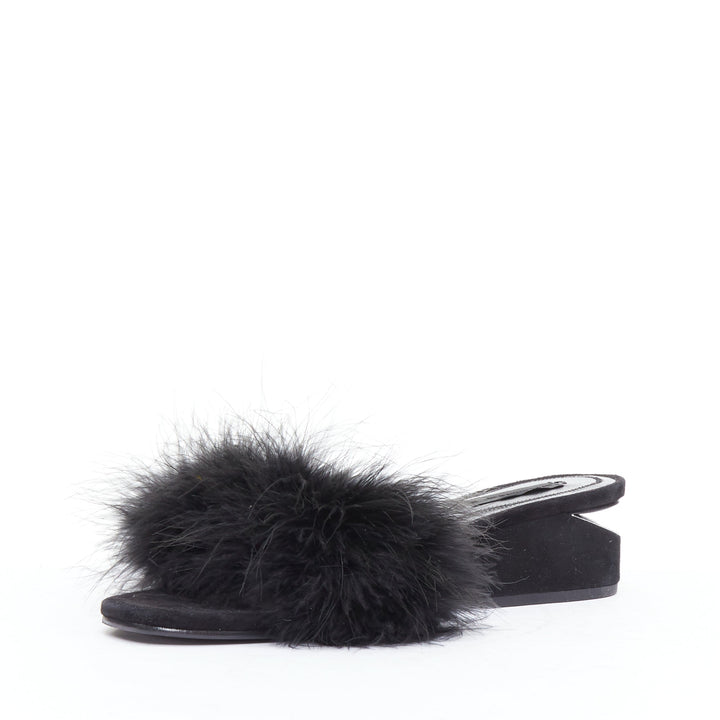 ALEXANDER WANG Lou black feather embellished suede mules EU37.5