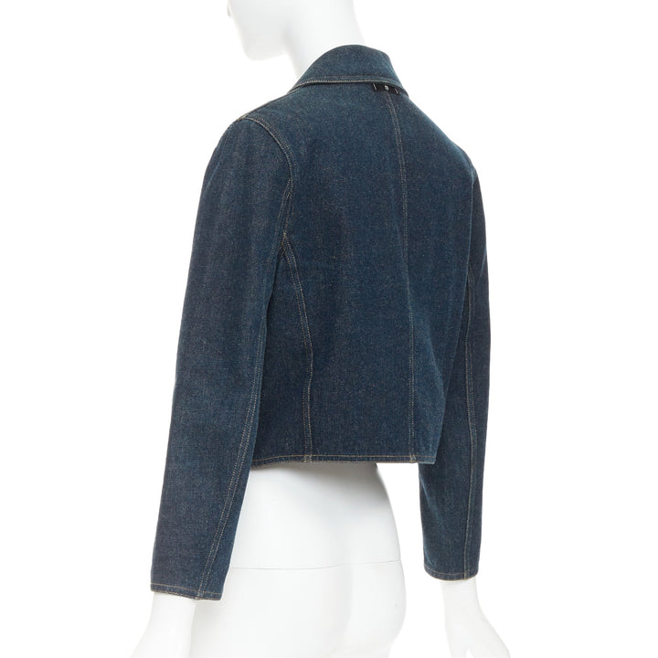 CHANEL 1996 Vintage washed indigo denim logo patch pocket cropped denim jacket