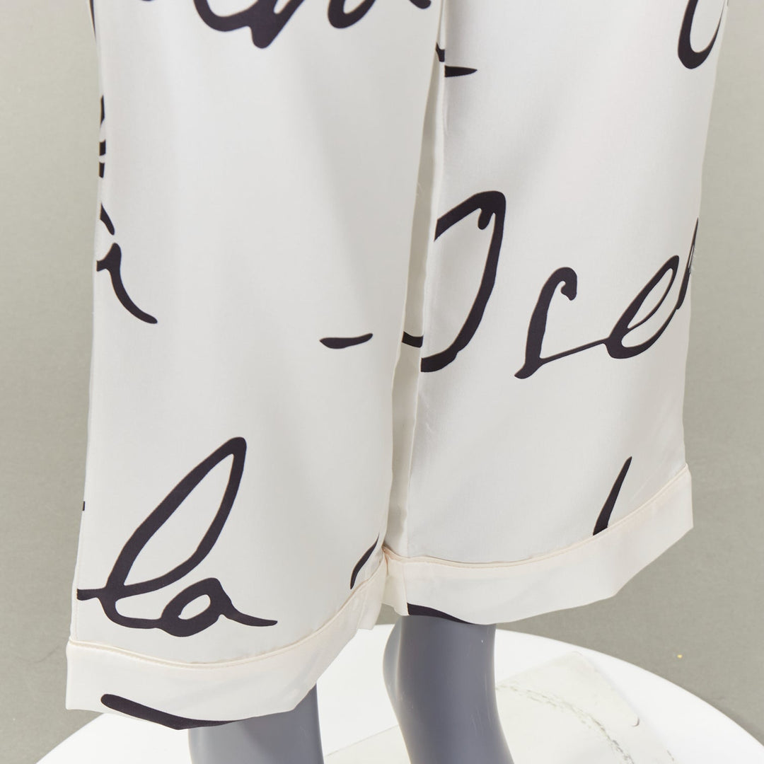 OSCAR DE LA RENTA 2021 100% silk white black graffiti tapered pants XS