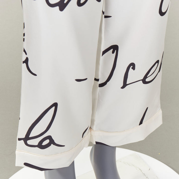 OSCAR DE LA RENTA 2021 100% silk white black graffiti tapered pants XS