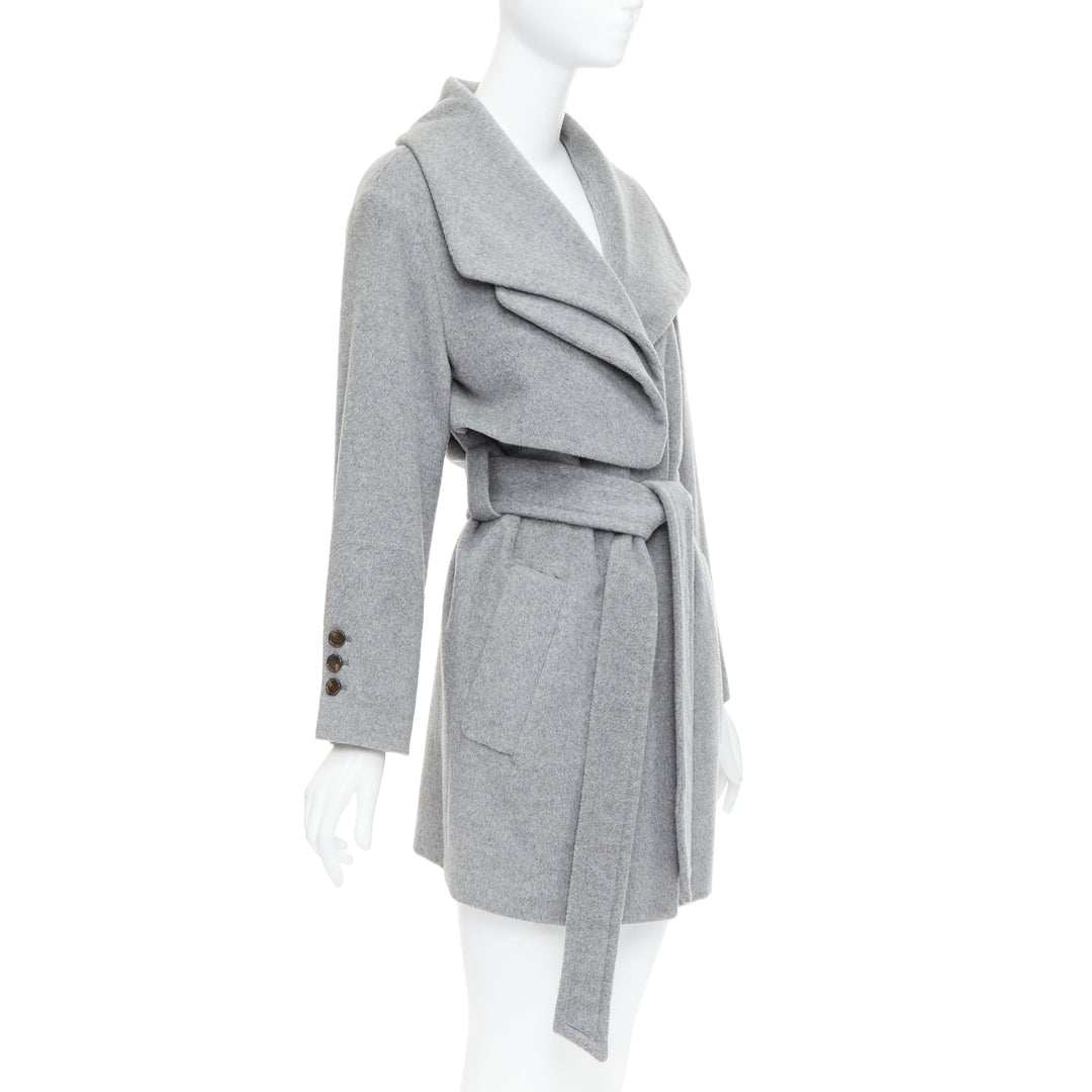 HANII Y grey wool angora oversized gun flap belted coat FR38 S