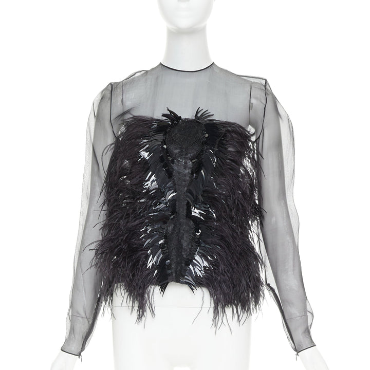 ALEXANDRE VAUTHIER COUTURE Lesage feather sequin pailette embellished sheer top