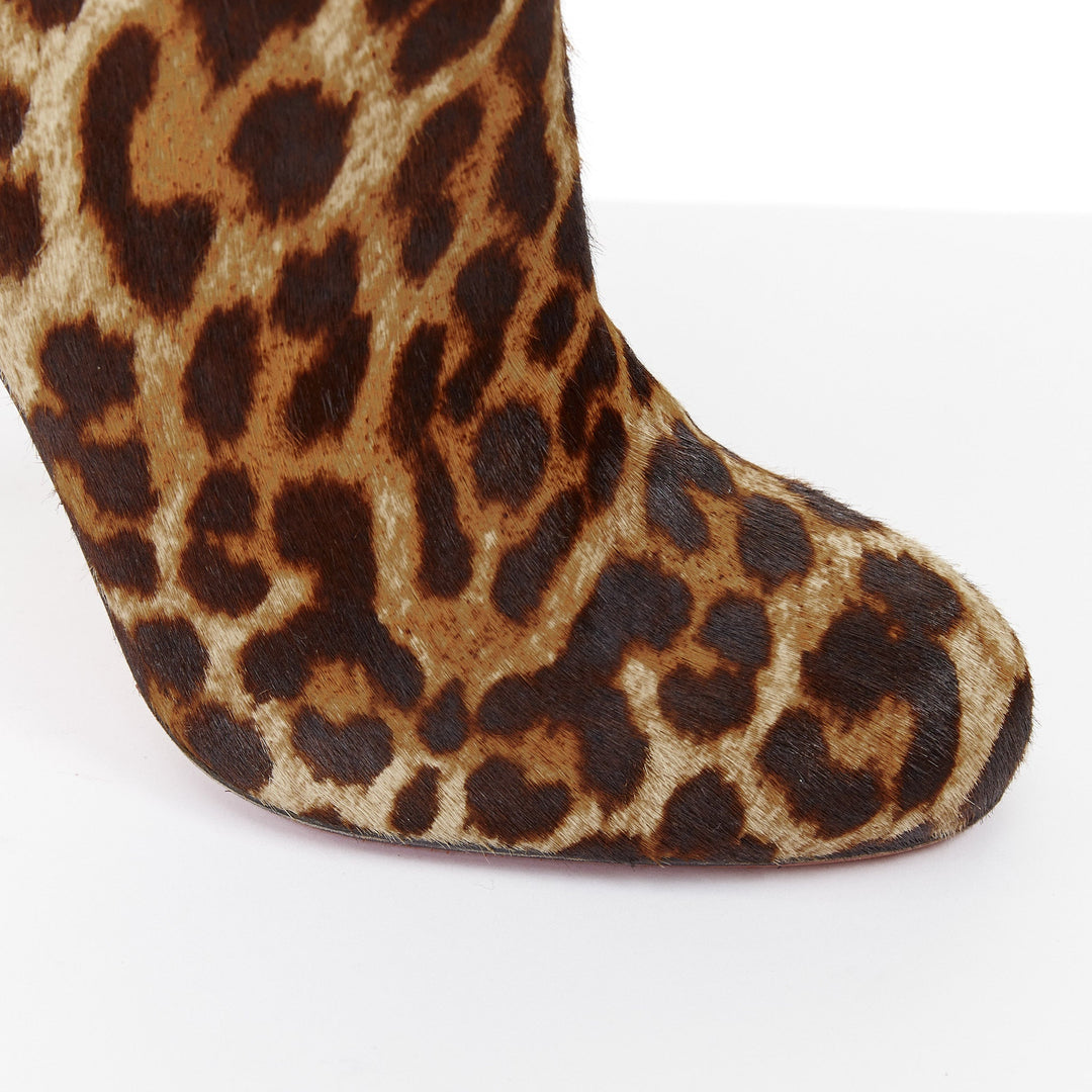 CHRISTIAN LOUBOUTIN leopard print calf hair high stiletto heel ankle boots EU38