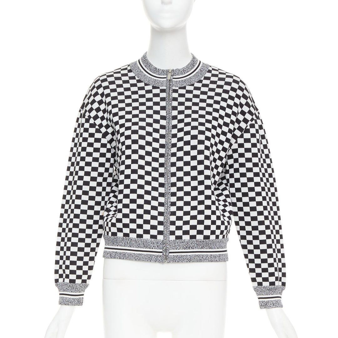 CHRISTIAN DIOR 2018 J'ADior black checkered silk cotton zip up jacket FR38 M