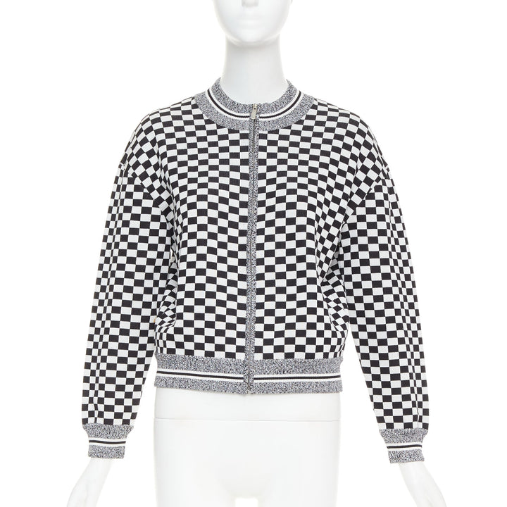 CHRISTIAN DIOR 2018 J'ADior black checkered silk cotton zip up jacket FR38 M