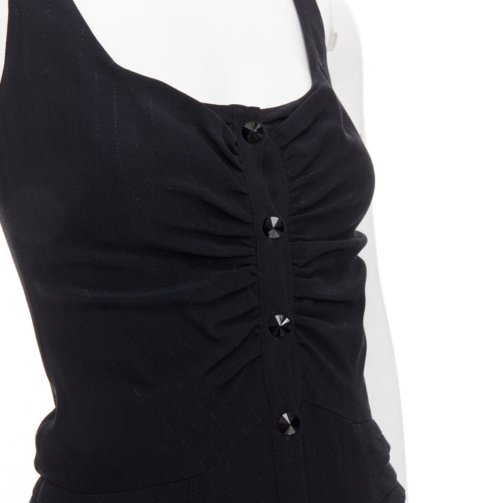 BALMAIN black lurex pinstripe ruched front scoop neck curvy mini dress FR36 S