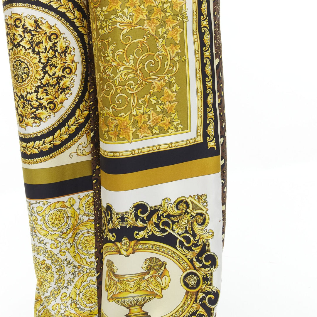 VERSACE Mosaic Barocco 2021 silk gold baroque leopard relaxed pants IT50 L
