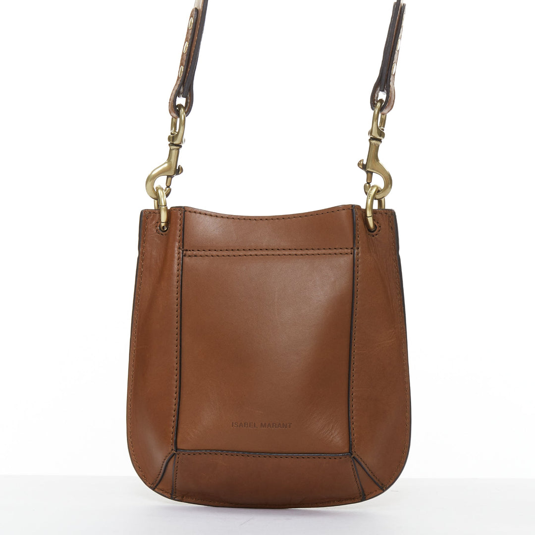 ISABEL MARANT Nasko brown leather gold round studs crossbody hobo bag