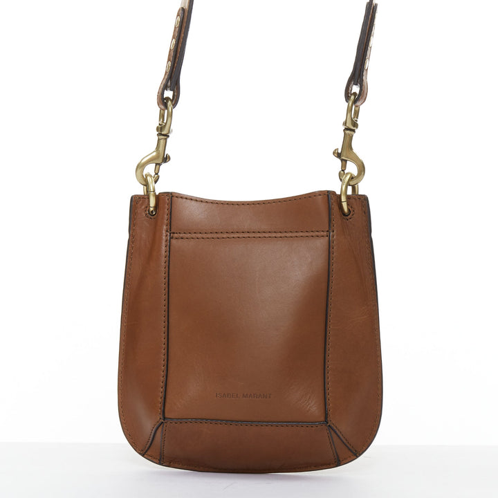 ISABEL MARANT Nasko brown leather gold round studs crossbody hobo bag