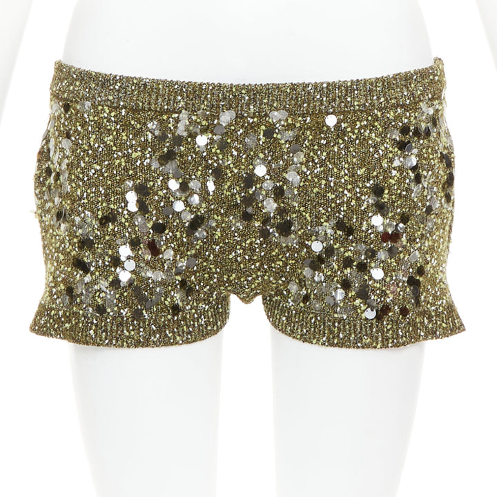 GUCCI De Sarto 2024 green sequin paillette boucle knitted mini shorts S