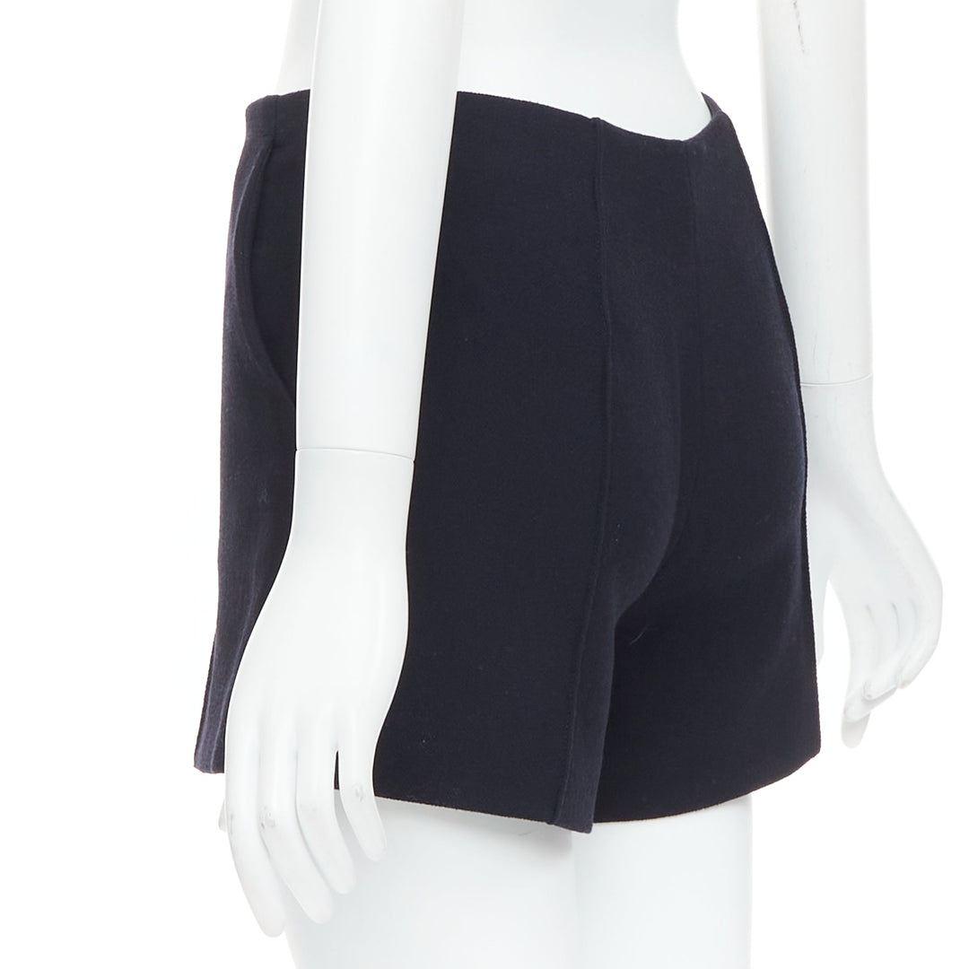 MIU MIU black virgin wool front pleated high waist shorts IT36 XXS