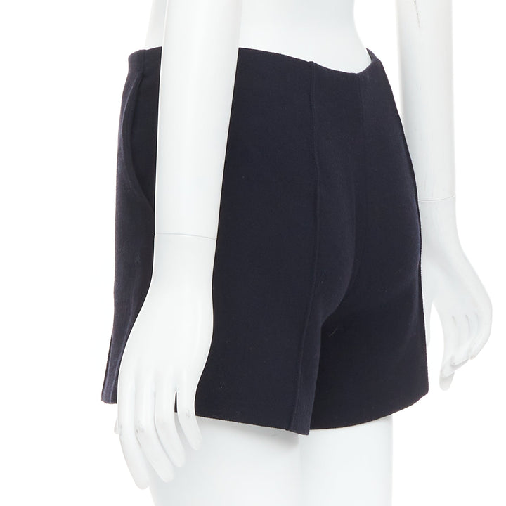 MIU MIU black virgin wool front pleated high waist shorts IT36 XXS