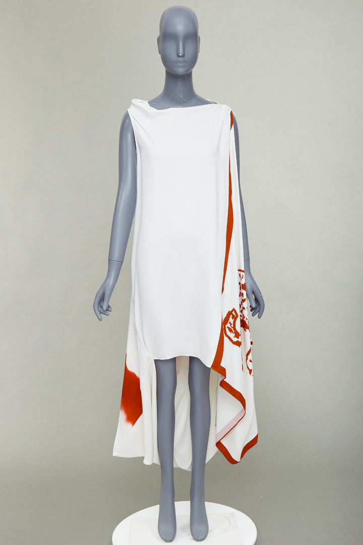 FERRAGAMO Maximilian Davis 2023 Runway red animalier print crepe draped dress S