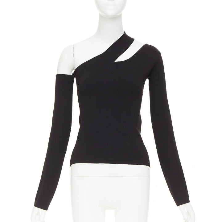 NANUSHKA 2021 Olivia black asymmetric cut out shoulder long sleeves top XS