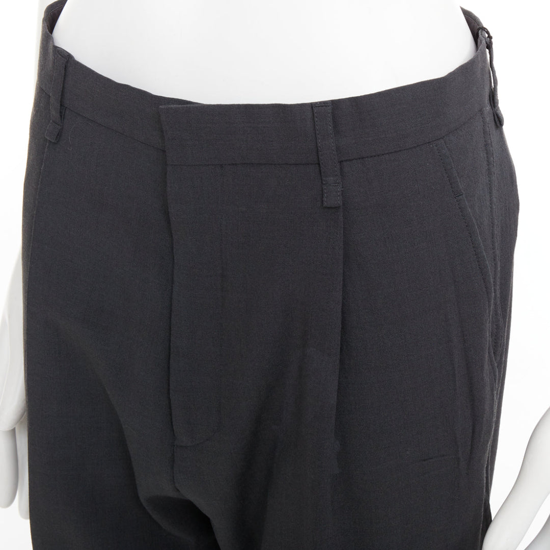 LANVIN grey viscose virgin wool pleated front drop crotch trousers FR44 XS