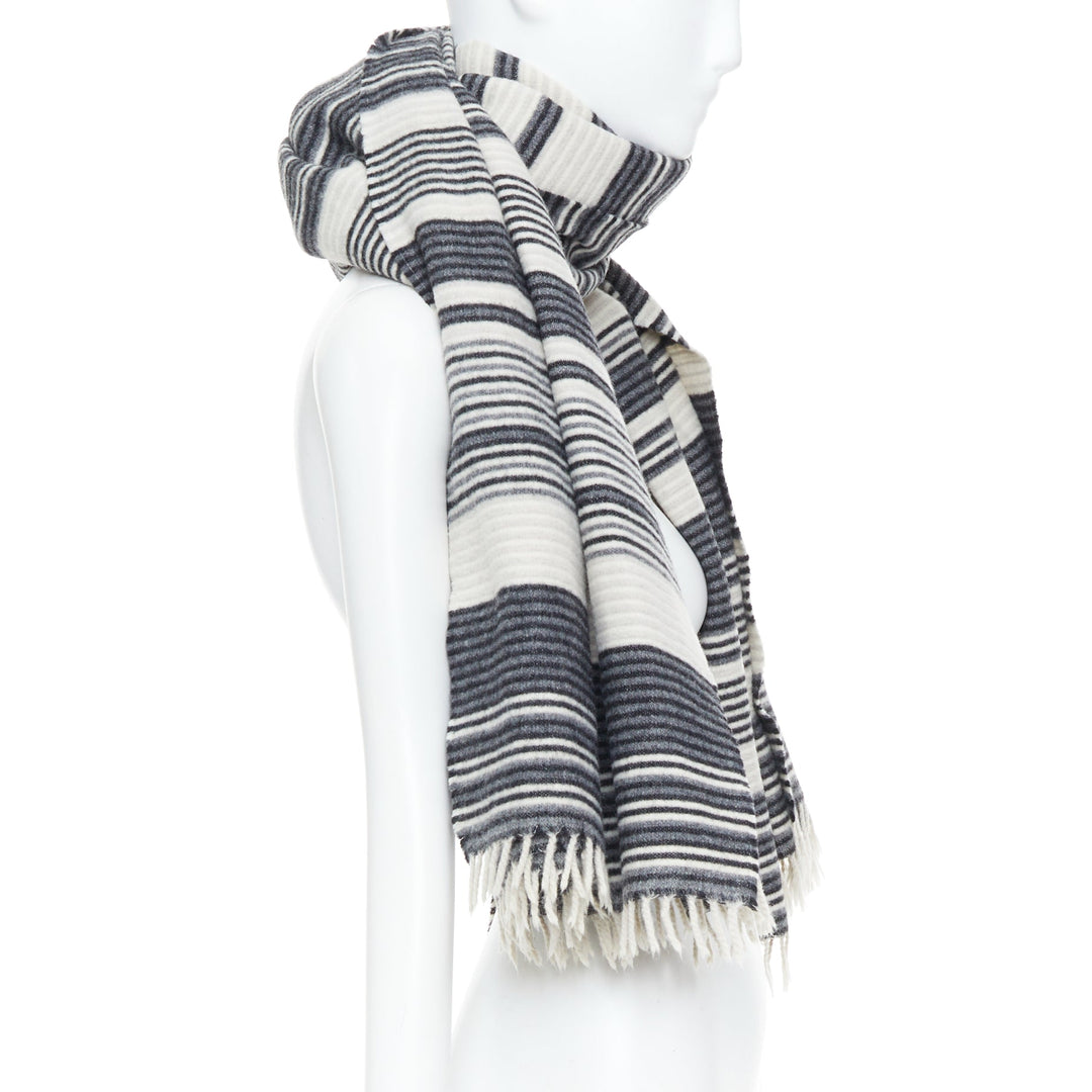 MISSONI monochrome horizontal striped wool blend knit blanket fringe scarf