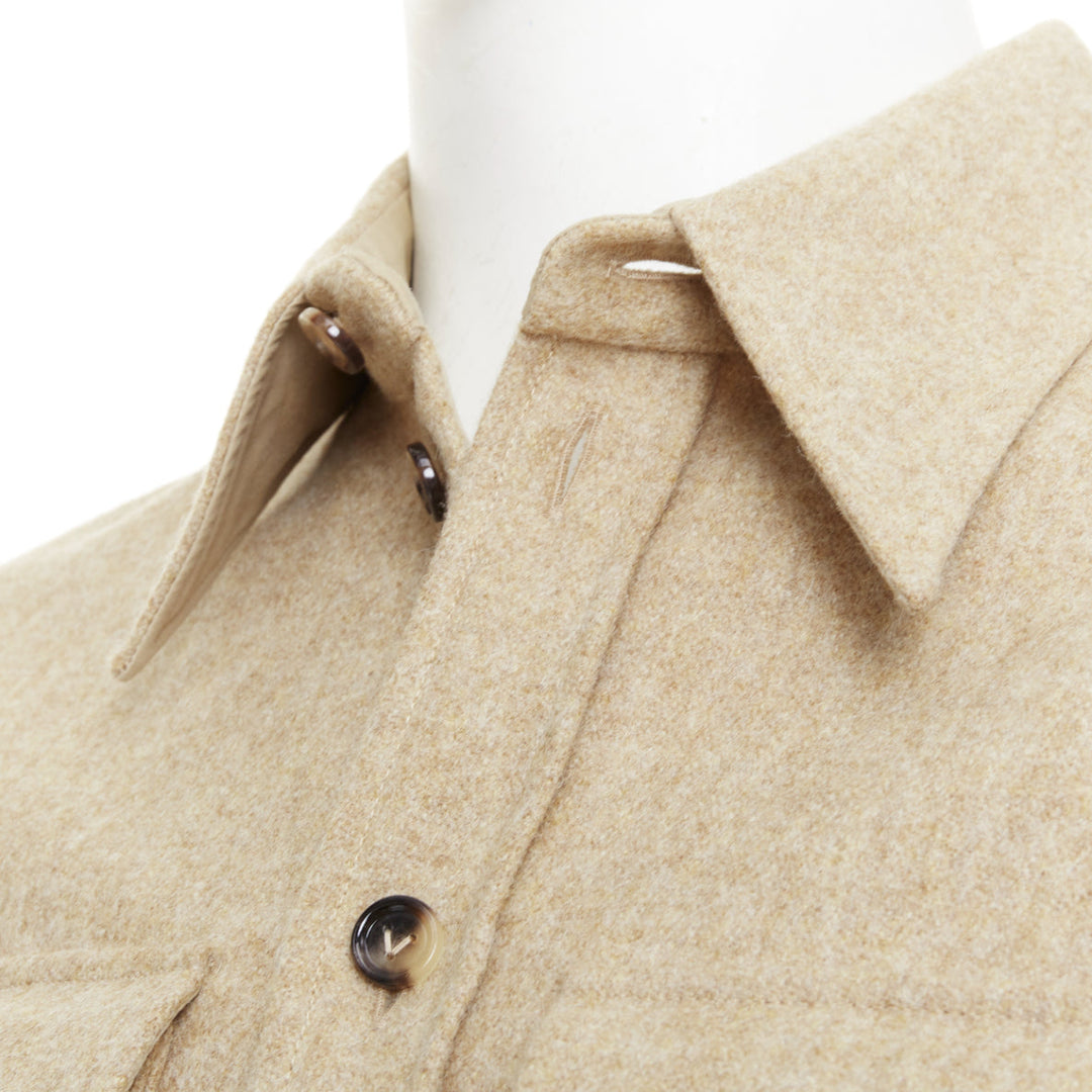 BOTTEGA VENETA 2020 beige double faced wool felt angular pocket overshirt EU38 S