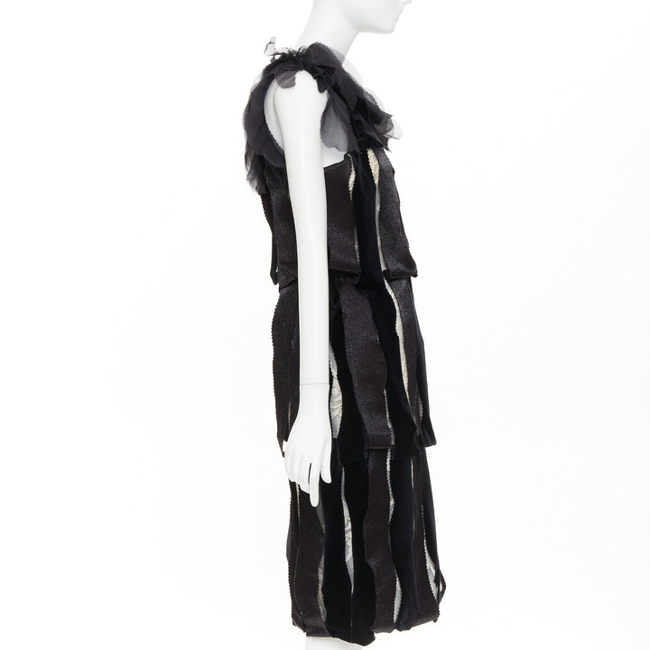 RODARTE 2007 Runway Vintage black velvet ribbon lace layered midi dress UK8 S