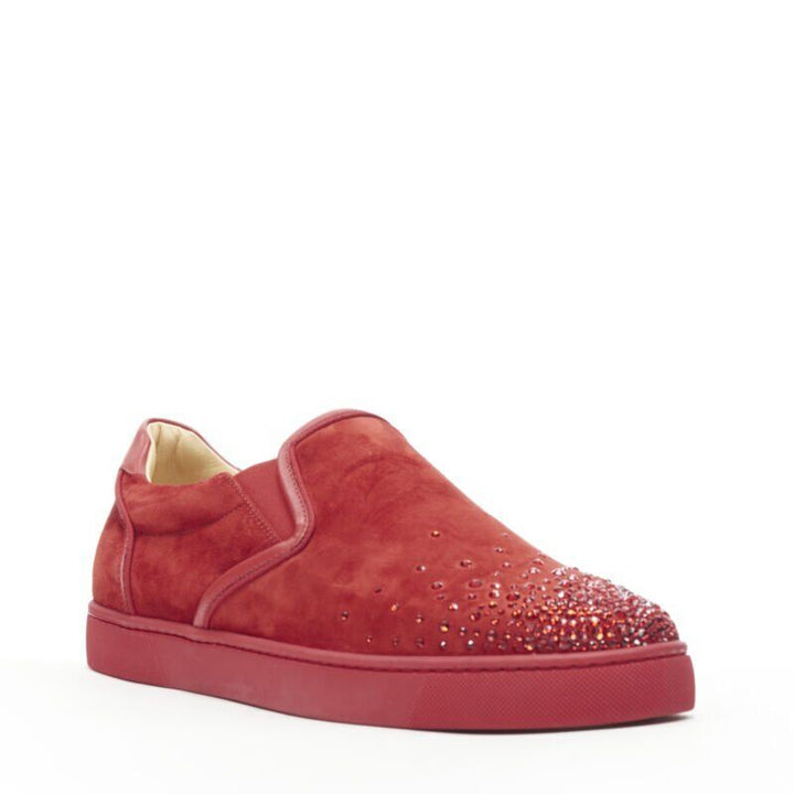 CHRISTIAN LOUBOUTIN Sailor Boat red suede degrade strass low sneaker EU41.5