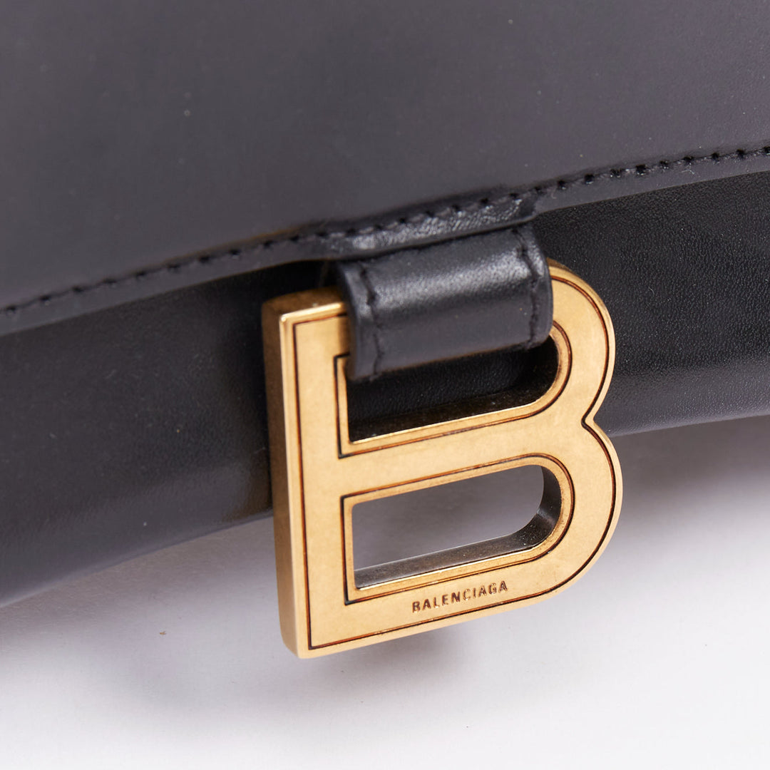 BALENCIAGA 2019 Demna Hourglass Small black smooth leather B flap bag