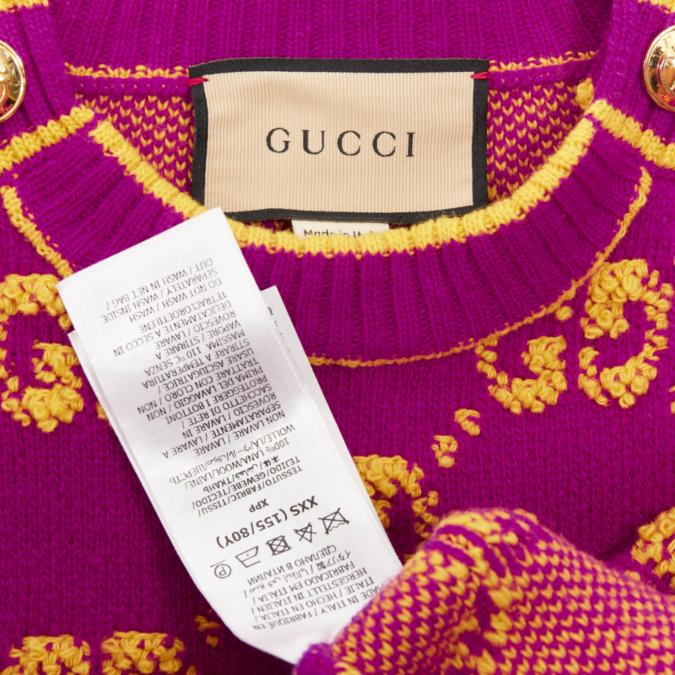 GUCCI 2022 GG Supreme purple yellow enlarged monogram jacquard mini dress IT40 S
