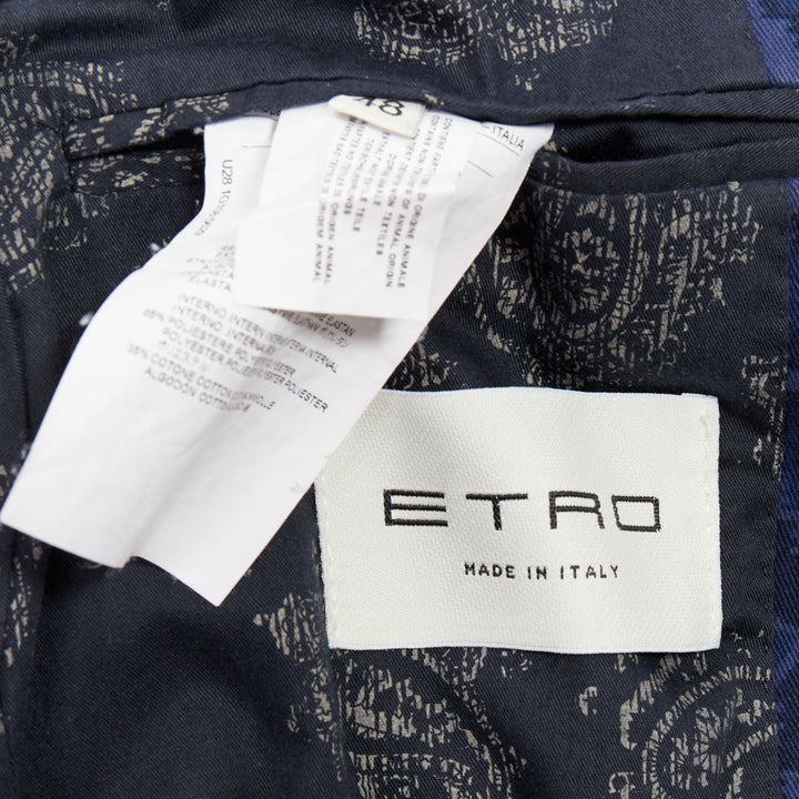 ETRO navy cotton blend aztec print single breasted fitted blazer IT48 M