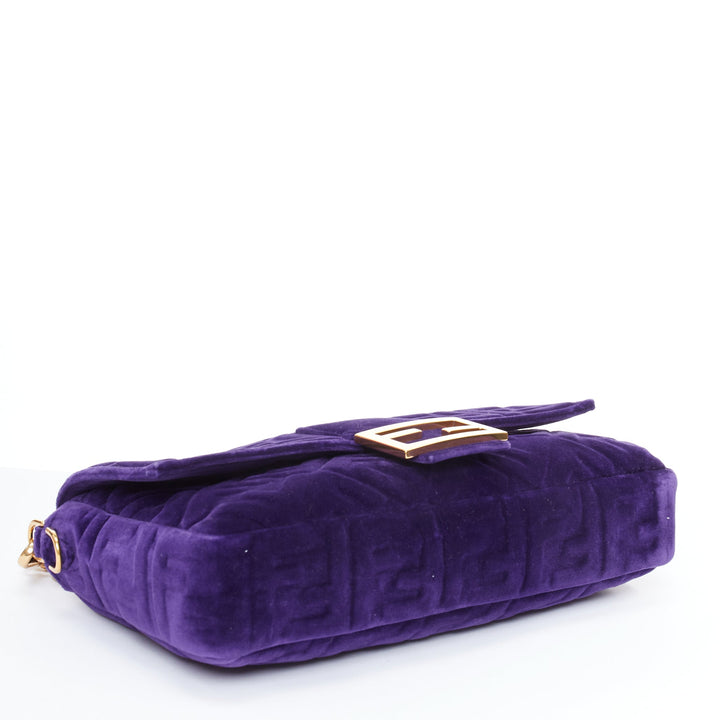 FENDI Baguette Viola Plus Vellto FF embossed purple velvet crossbody bag