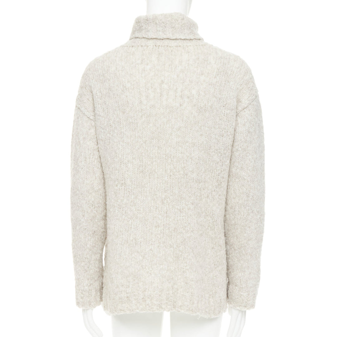 ALEXANDER MCQUEEN grey beige skull intarsia shaggy knit turtleneck sweater S