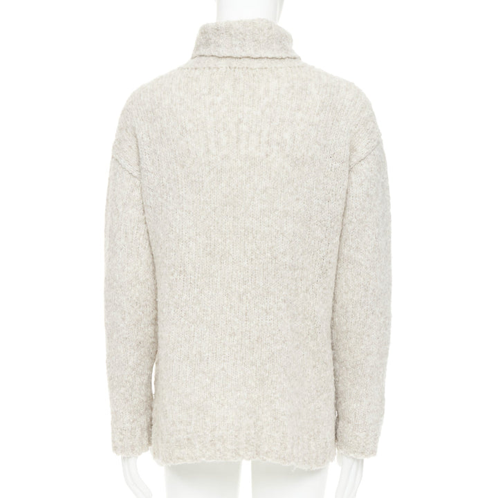ALEXANDER MCQUEEN grey beige skull intarsia shaggy knit turtleneck sweater S