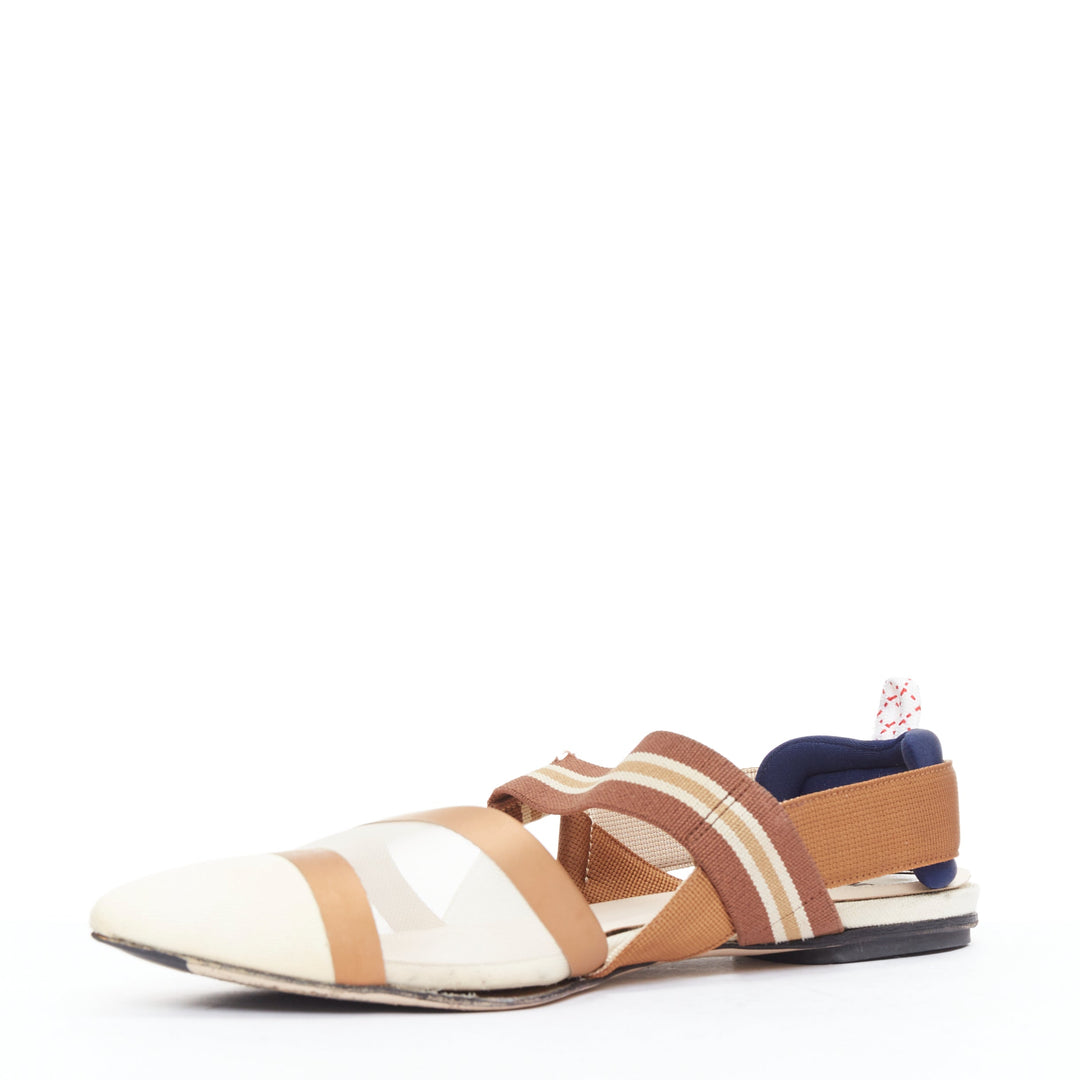 FENDI Colibri brown navy cream Trk mesh point toe flats EU38