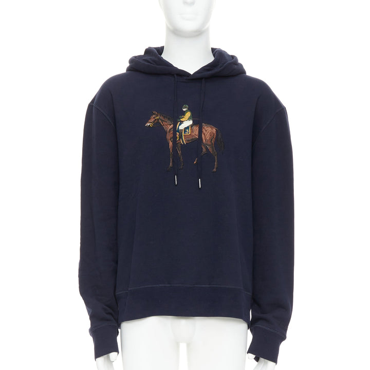 RALPH LAUREN Purple Label navy cotton horse embroidered hoodie XL
