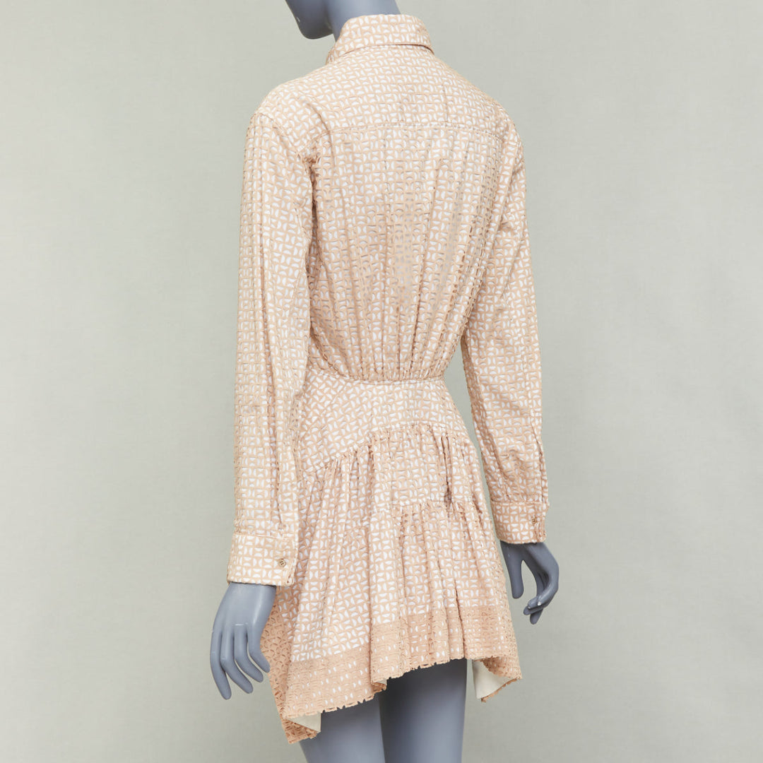 ALAIA 2012 nude cream laser cut overlay cotton peplum shirt dress FR38 M