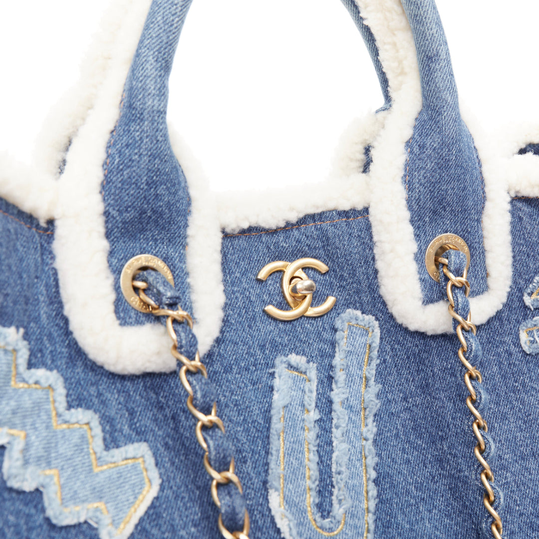 CHANEL 2019 Runway Paris-Egypt Deauville Hieroglyph Shopping Tote denim blue