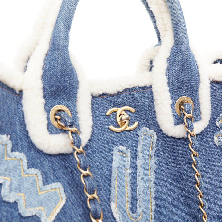 CHANEL 2019 Runway Paris-Egypt Deauville Hieroglyph Shopping Tote denim blue