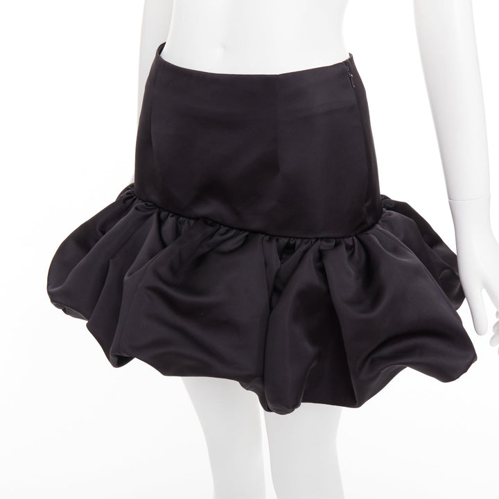 AREA black satin ruffle hem high waisted puffy mini skirt US2 XS
