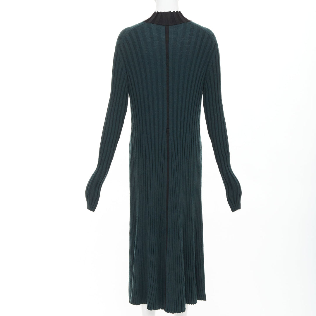 OLD CELINE Phoebe Philo 2014 dark green wool mock neck ribbed knit dress S