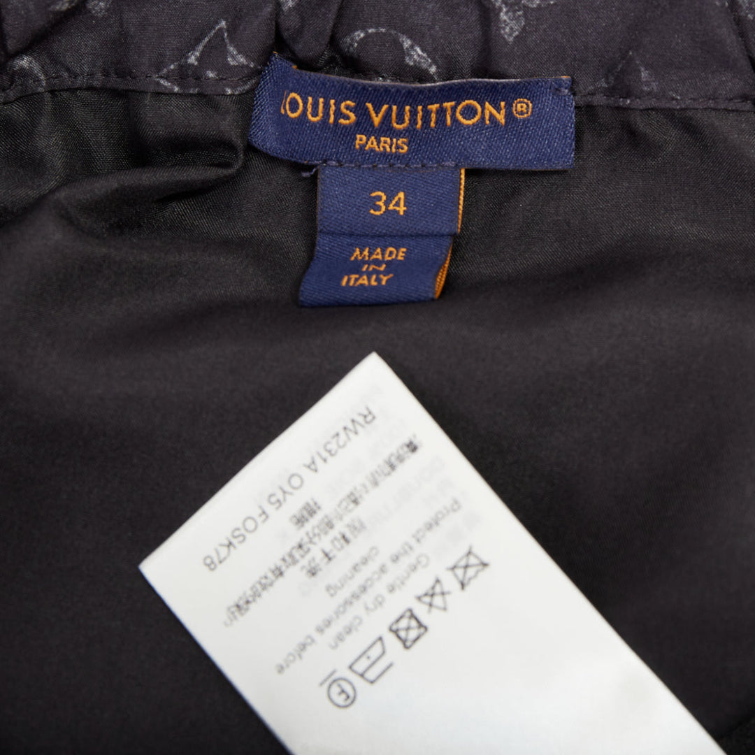 LOUIS VUITTON Monogram Cloud Pocket grey 100% silk flare mini skirt FR34 XS