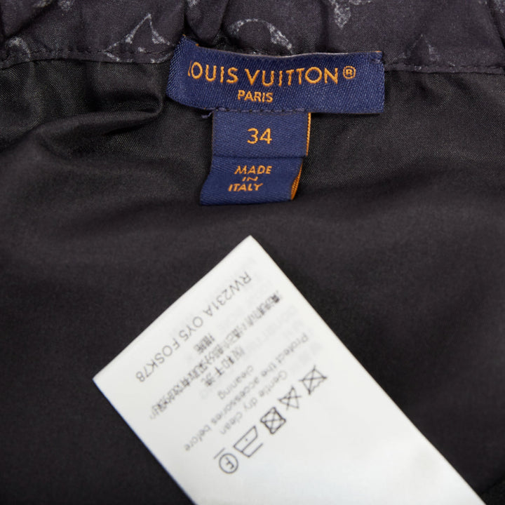 LOUIS VUITTON Monogram Cloud Pocket grey 100% silk flare mini skirt FR34 XS